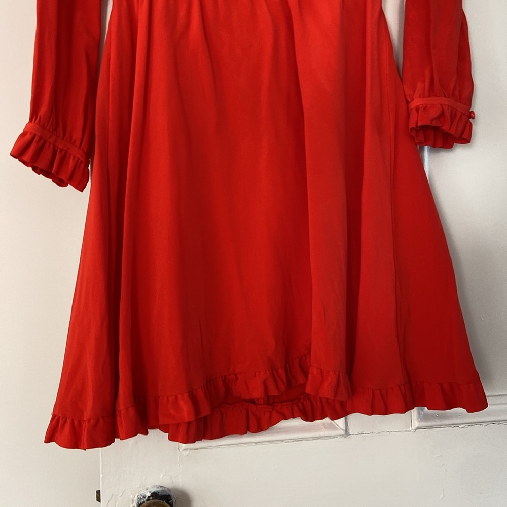 Red Silk Kate Spade Ruffle Dress - Picture 5 of 9